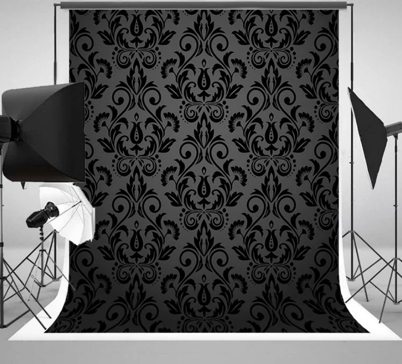 Photography Dark Cloth - أسود رمادي أبيض دمشقي الأزهار الداكنة