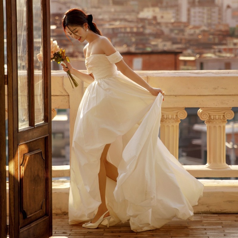 فستان زفاف بسيط بكتف واحد بدون - مراجعة Photography Wedding وسعره